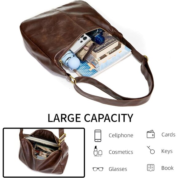 Stylish Vegan Leather Tote Bag: Adjustable Slouchy Hobo for All Occasions - Picture 5 of 6